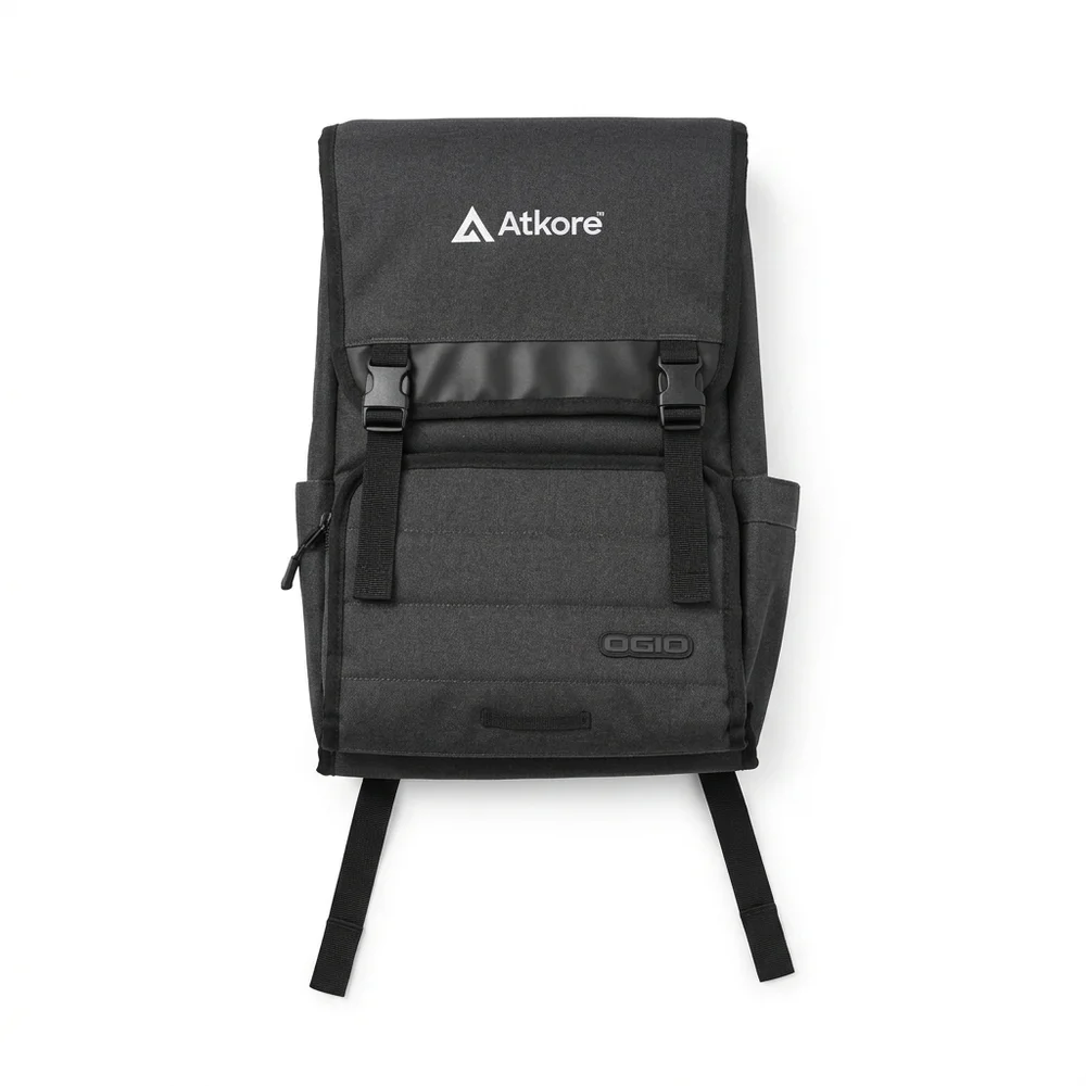 OGIO Apex Rucksack is a 17-inch computer laptop backpack Atkore Logo Black‎